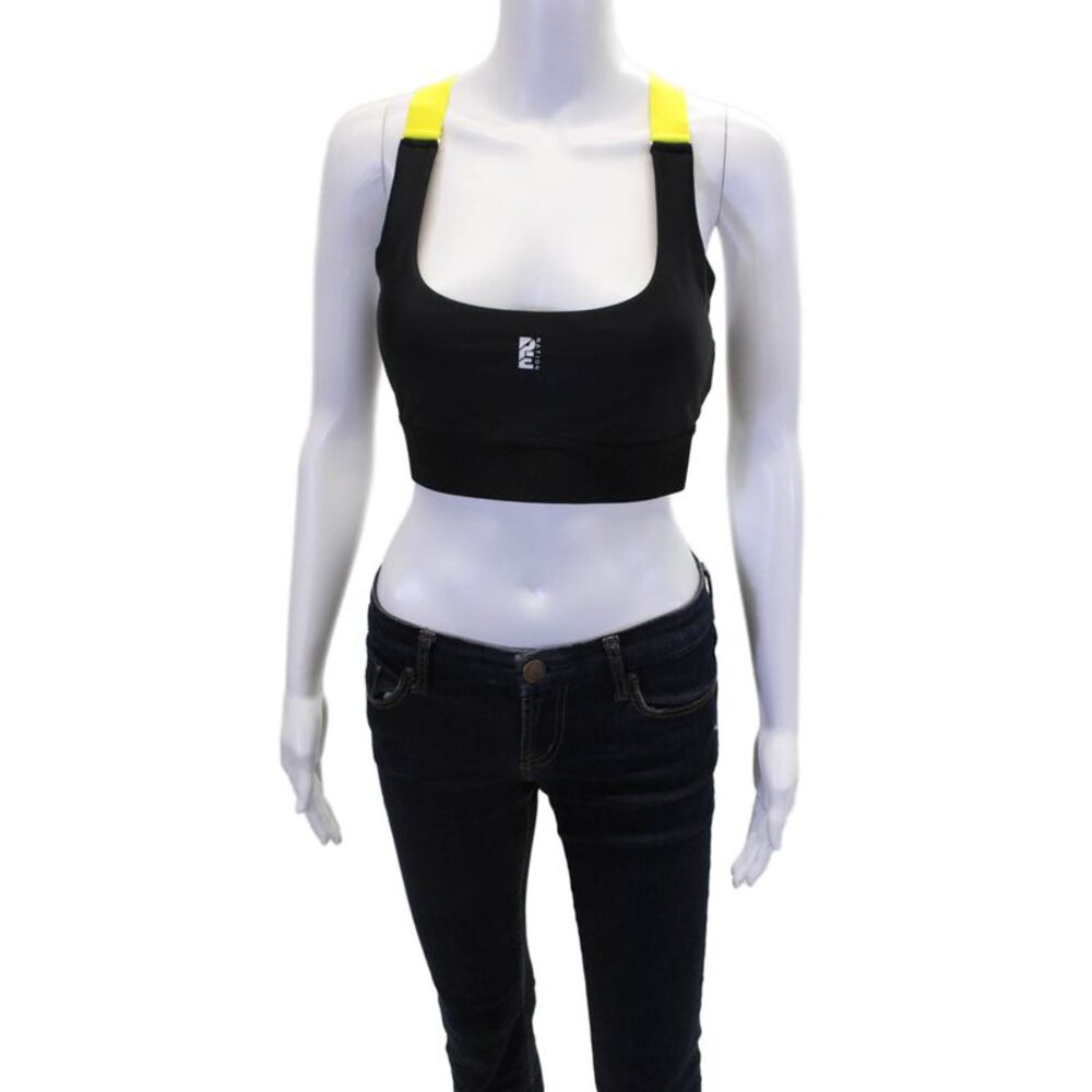 PE Nation Womens Scoop Neck Logo Division Round Sports Bra Black Yellow Large